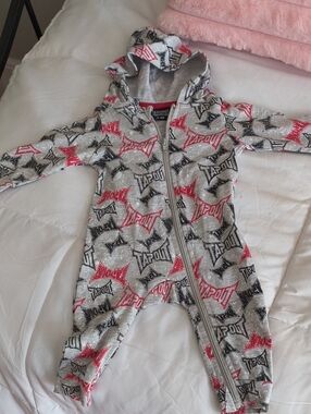 Tapout Infant's Grey Hooded Footie One-Piece with Red & Black Logo Pattern